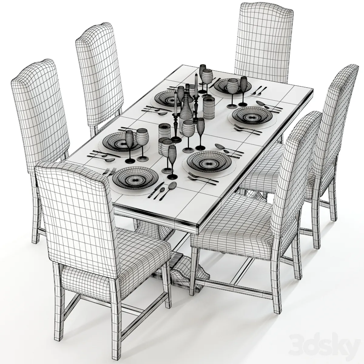 مدل سه بعدی میز نهارخوری کلاسیک 14 - 6